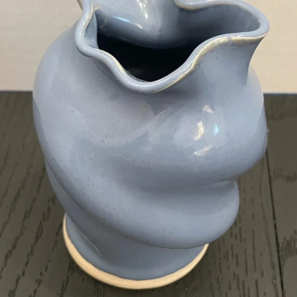 Light Blue Twisted Ceramic‎ Small Vase and A Cream-Colored Base Signed Leftwich